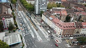 Luftbild / Drohnenaufnahme der Haltestelle Yorckstraße, die barrierefrei umgebaut wurde.