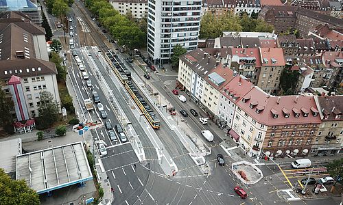 Luftbild / Drohnenaufnahme der Haltestelle Yorckstraße, die barrierefrei umgebaut wurde.
