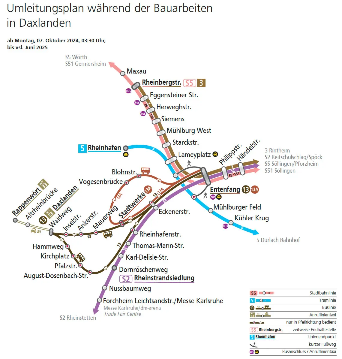 Umleitungsplan Sperrung Daxlanden