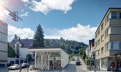 Visualisierung der neuen Turmbergbahn-Talstation 