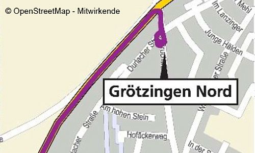 Stadtplan von grötzingen mit der Umleitungsroute des Buslinie 21 am 5. Februar